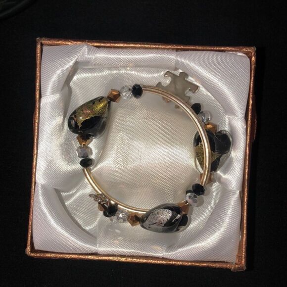 Autism Awareness Puzzle Piece Expandable Open Heart Bracelet - Picture 1 of 16